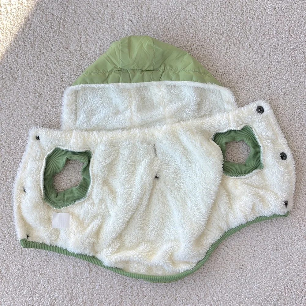 Grass Green, cream fuzzy lined puffer jacket - Picture 5 of 6